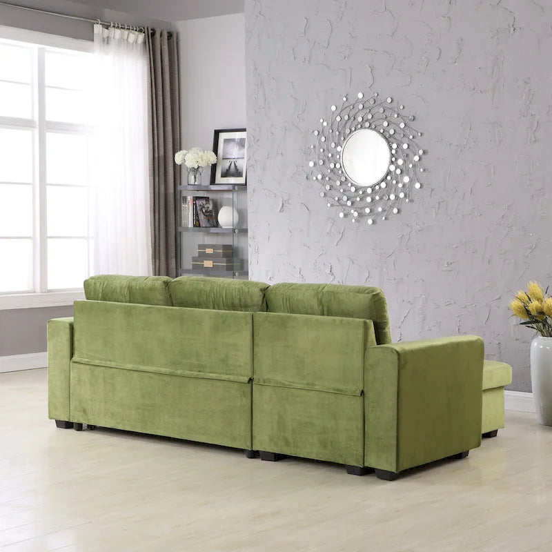Canapé d'angle réversible convertible en velours de 91 po avec rangement
