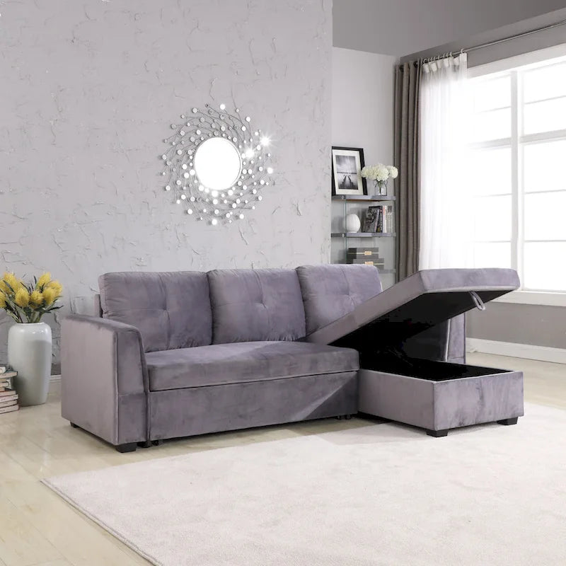 Canapé d'angle réversible convertible en velours de 91 po avec rangement