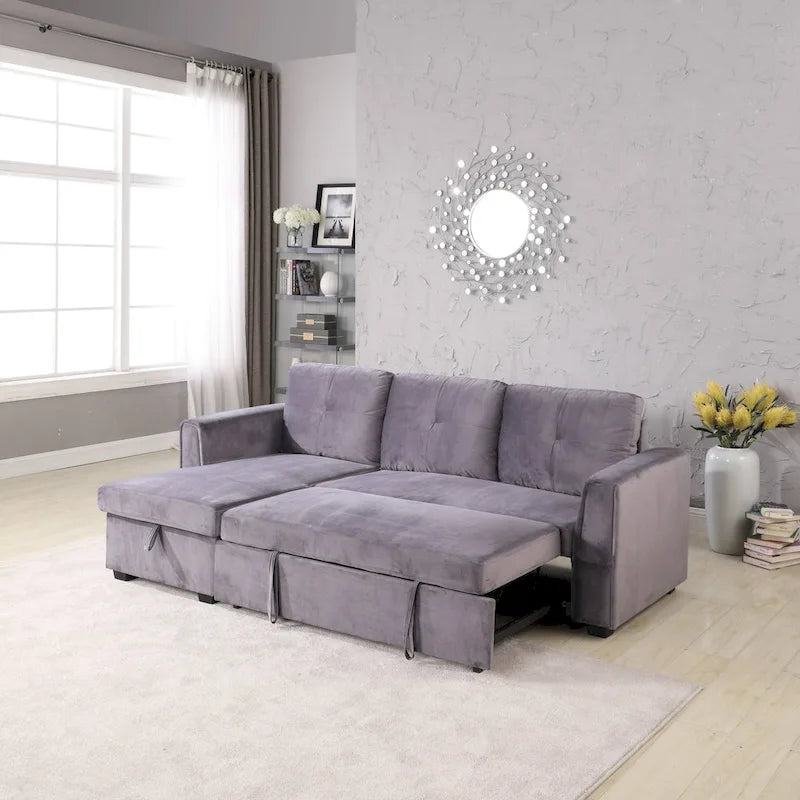 Canapé d'angle réversible convertible en velours de 91 po avec rangement