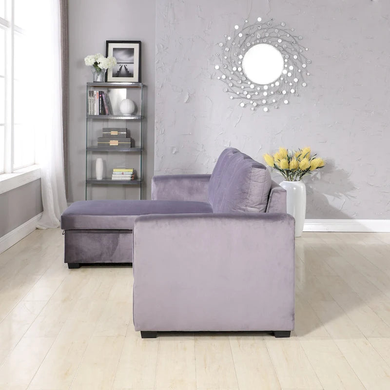 Canapé d'angle réversible convertible en velours de 91 po avec rangement
