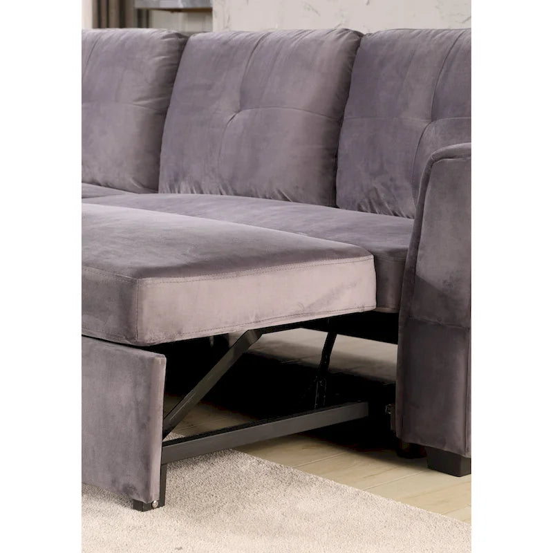 Canapé d'angle réversible convertible en velours de 91 po avec rangement