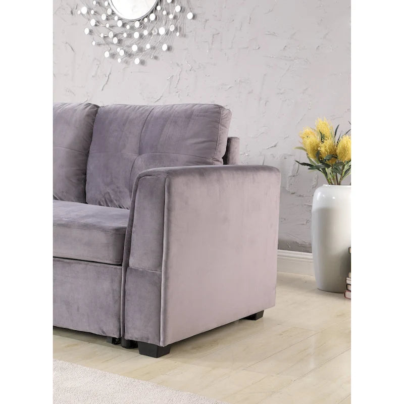 Canapé d'angle réversible convertible en velours de 91 po avec rangement
