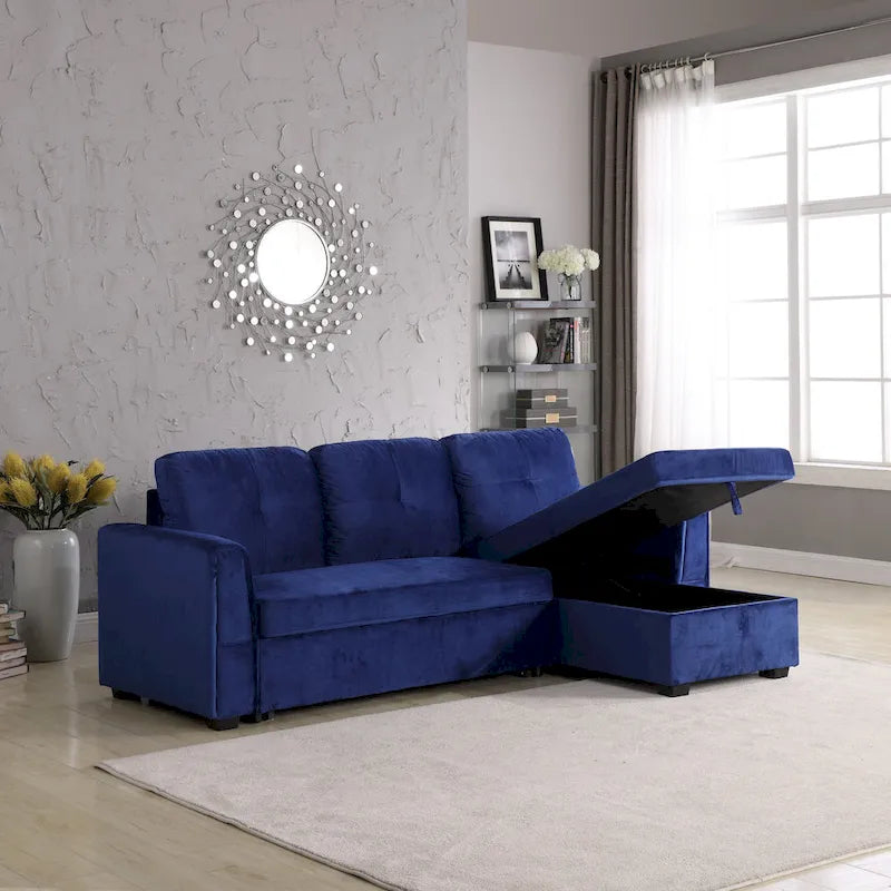 Canapé d'angle réversible convertible en velours de 91 po avec rangement