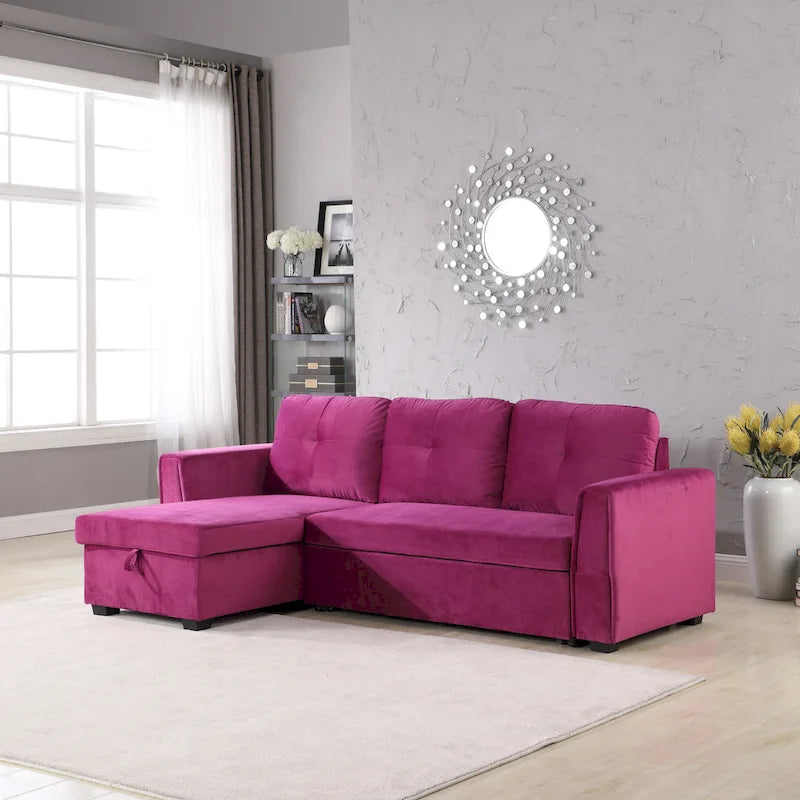 Canapé d'angle réversible convertible en velours de 91 po avec rangement