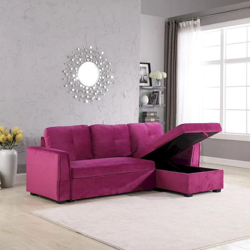 Canapé d'angle réversible convertible en velours de 91 po avec rangement
