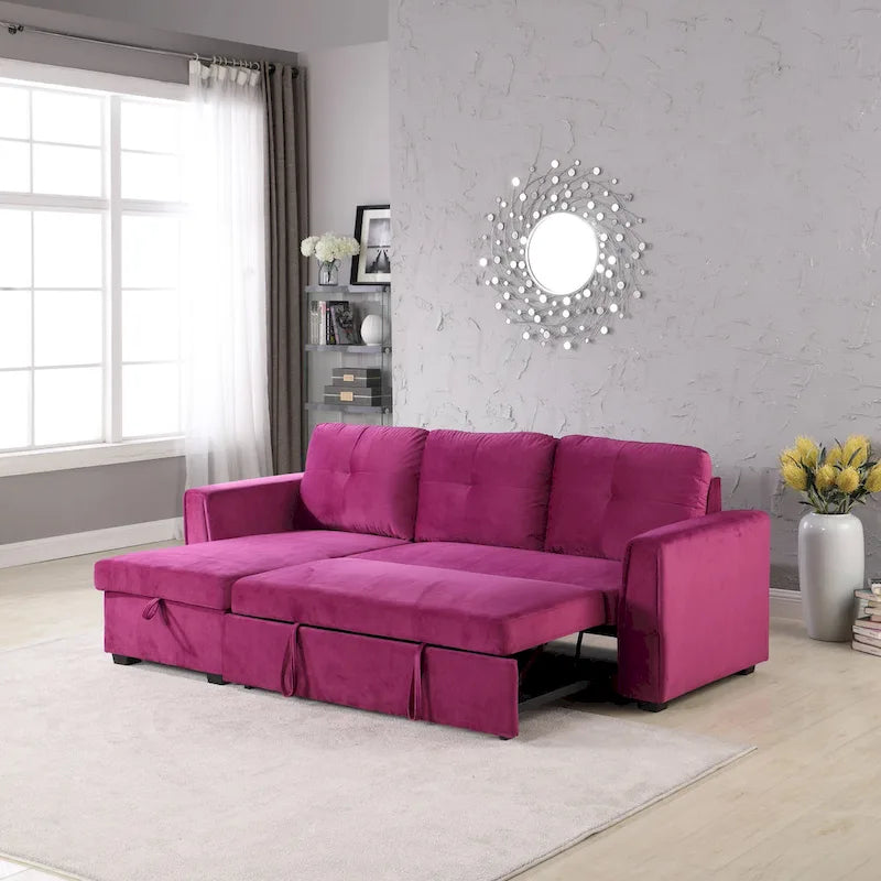 Canapé d'angle réversible convertible en velours de 91 po avec rangement