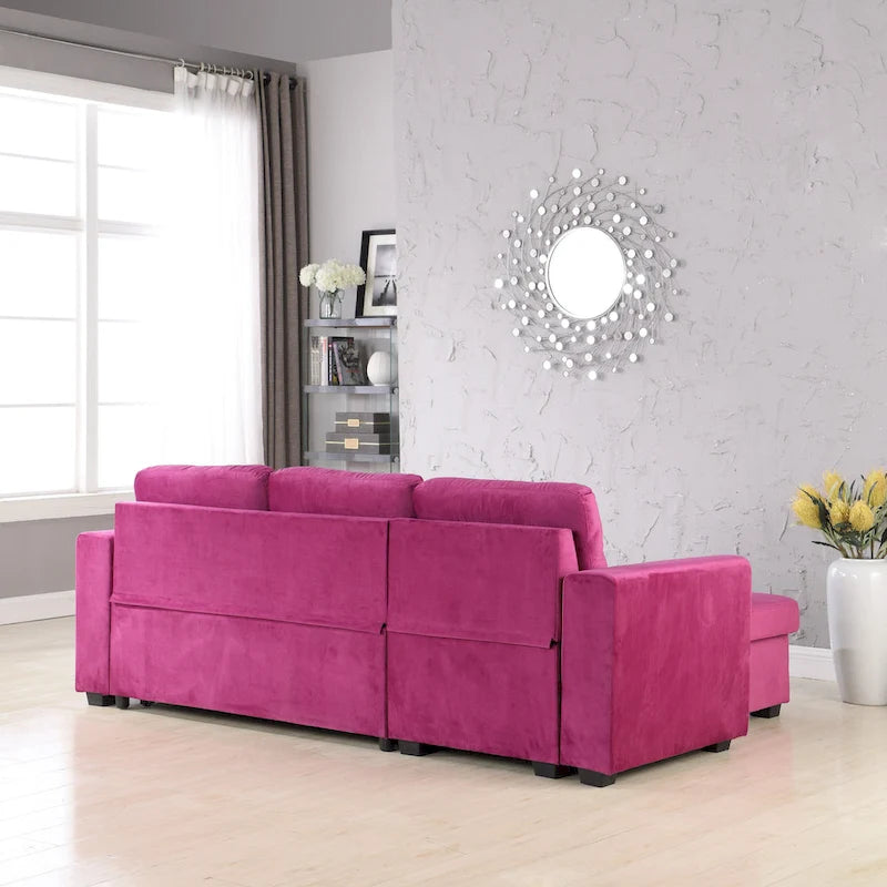 Canapé d'angle réversible convertible en velours de 91 po avec rangement