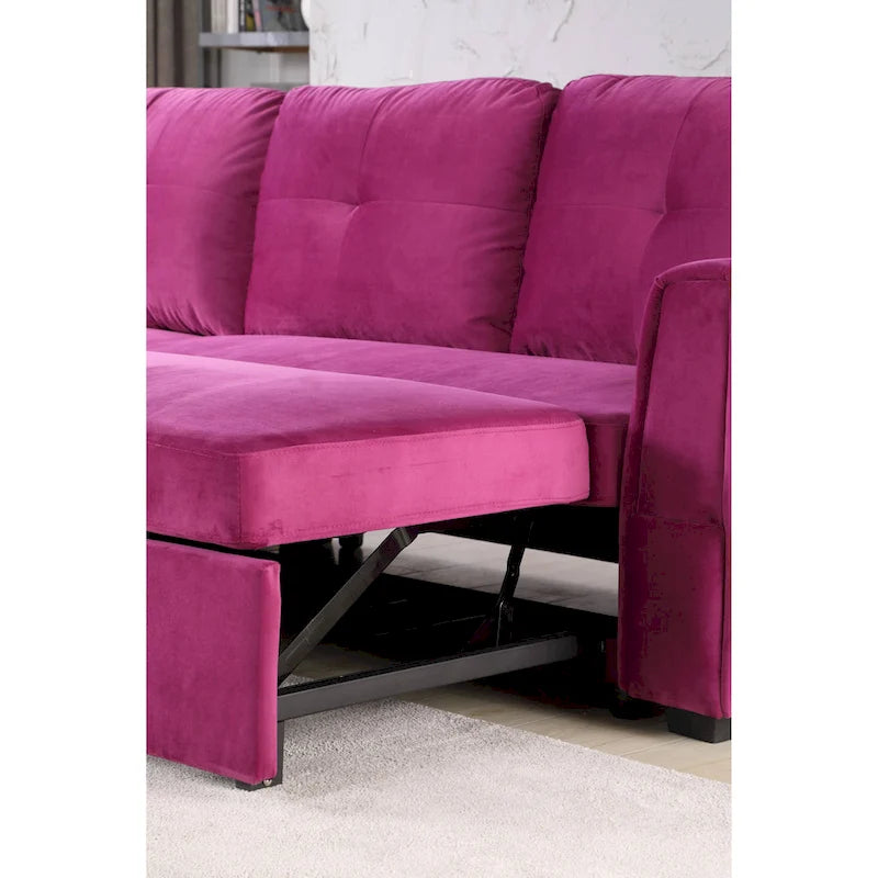 Canapé d'angle réversible convertible en velours de 91 po avec rangement