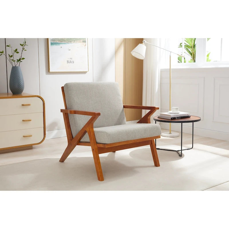 Porthos Home Clia, fauteuil d'appoint en tissu avec cadre en bois d'hévéa, coussins amovibles