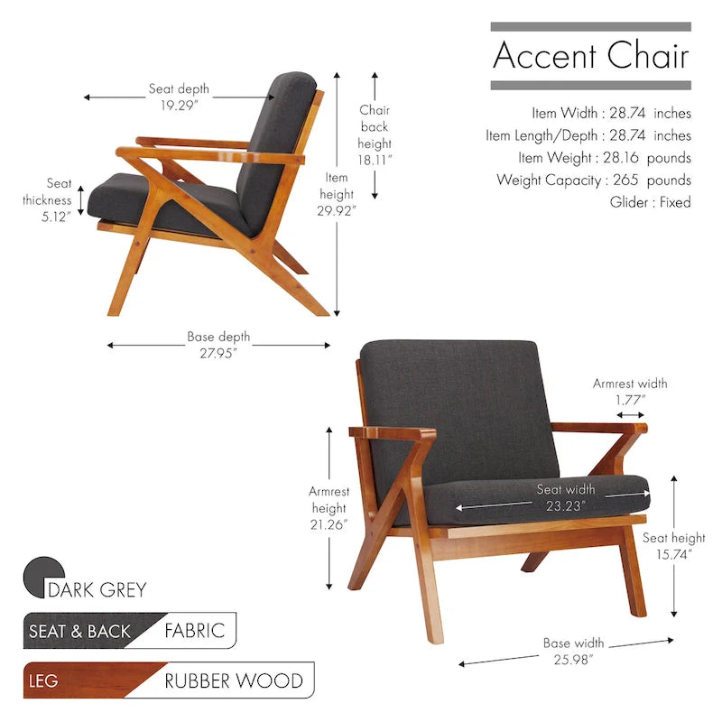 Porthos Home Clia, fauteuil d'appoint en tissu avec cadre en bois d'hévéa, coussins amovibles