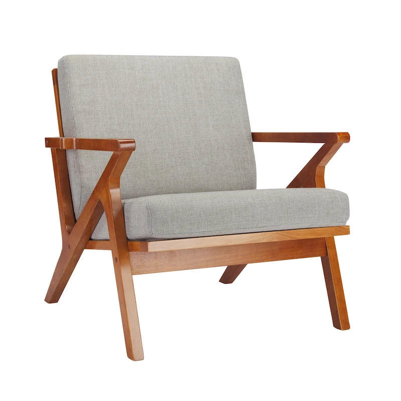 Porthos Home Clia, fauteuil d'appoint en tissu avec cadre en bois d'hévéa, coussins amovibles