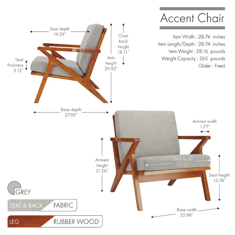 Porthos Home Clia, fauteuil d'appoint en tissu avec cadre en bois d'hévéa, coussins amovibles