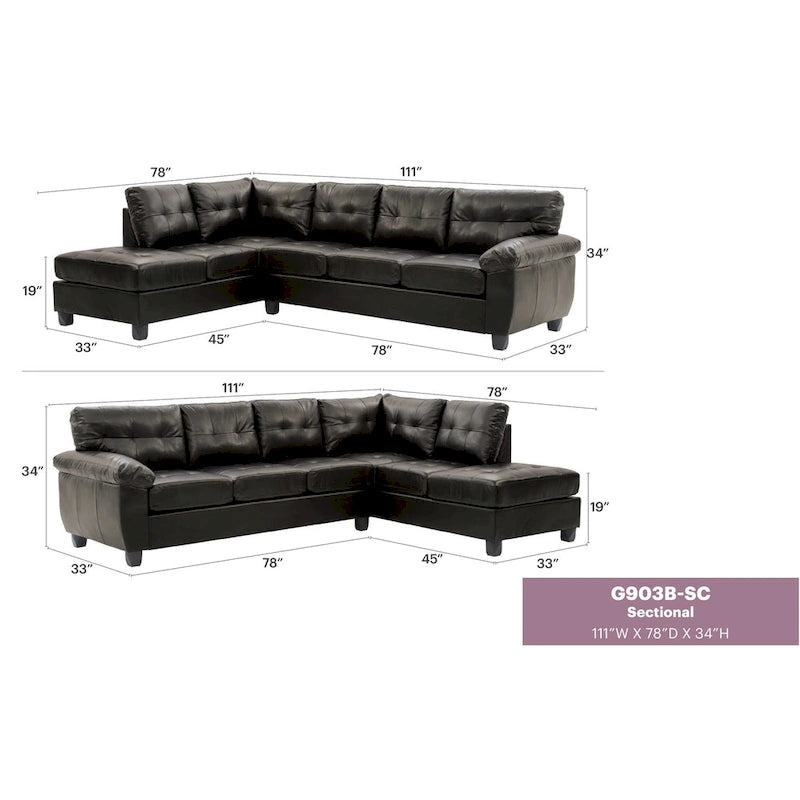 Canapé d'angle en simili-cuir 2 pièces Gallant 111 po de large - 78L x 111l x 32H