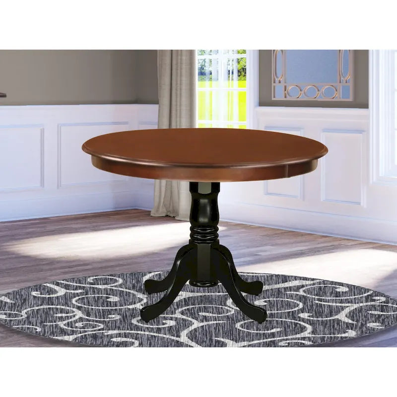 Table de cuisine Hartland d'East West Furniture – une table de salle à manger ronde avec pied central (finitions au choix)
