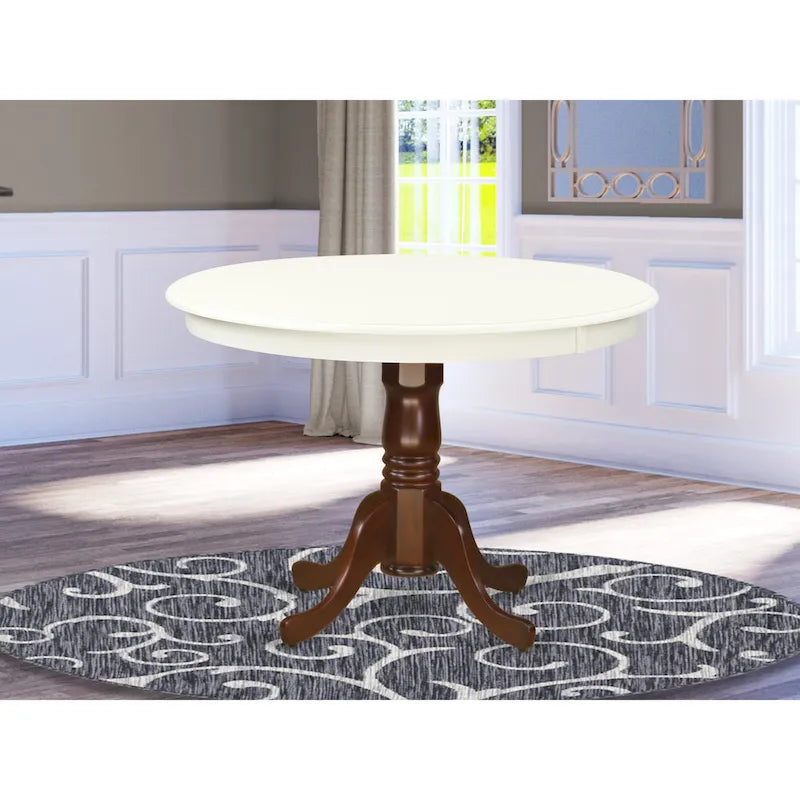 Table de cuisine Hartland d'East West Furniture – une table de salle à manger ronde avec pied central (finitions au choix)
