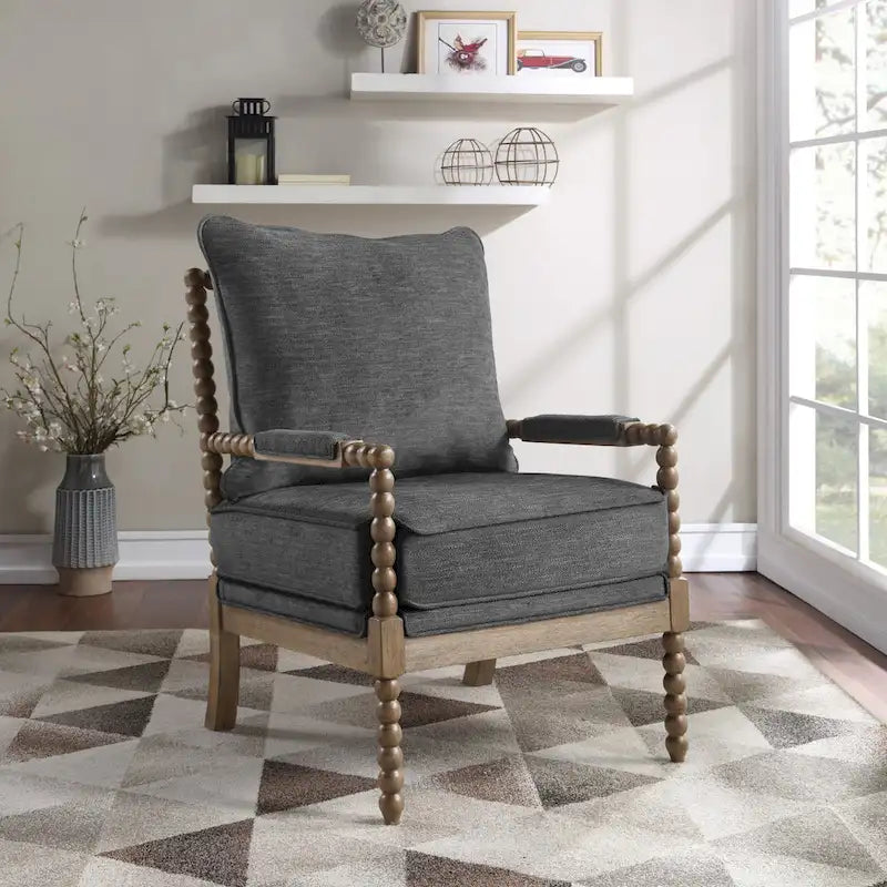 Chaise Fletcher Spindle en tissu avec finition Charbon brossé