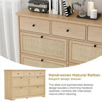 Commode bohème en rotin naturel à 7 tiroirs