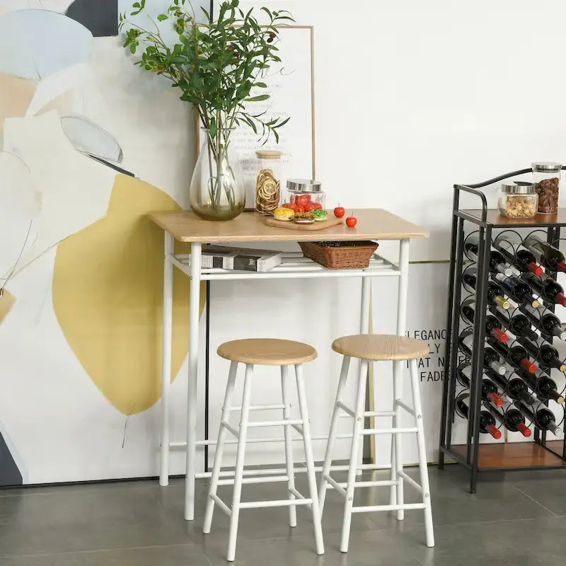 Ensemble de mobilier de salle à manger HOMCOM 3 pièces, hauteur de bar, avec 1 table, 2 tabourets assortis et repose-pieds à cadre métallique