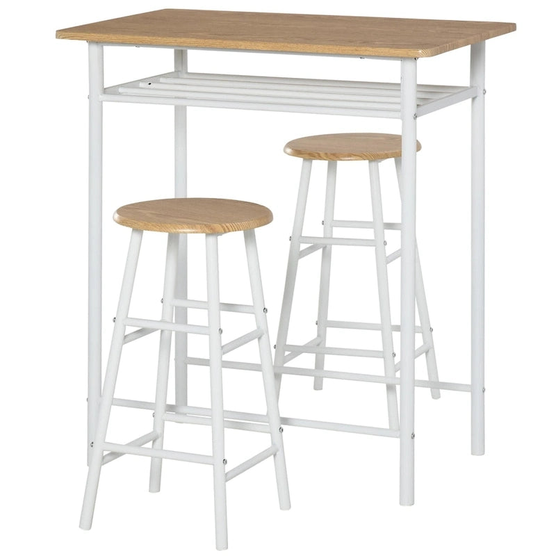 Ensemble de mobilier de salle à manger HOMCOM 3 pièces, hauteur de bar, avec 1 table, 2 tabourets assortis et repose-pieds à cadre métallique