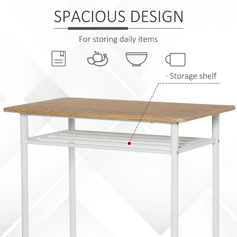 Ensemble de mobilier de salle à manger HOMCOM 3 pièces, hauteur de bar, avec 1 table, 2 tabourets assortis et repose-pieds à cadre métallique