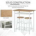 Ensemble de mobilier de salle à manger HOMCOM 3 pièces, hauteur de bar, avec 1 table, 2 tabourets assortis et repose-pieds à cadre métallique