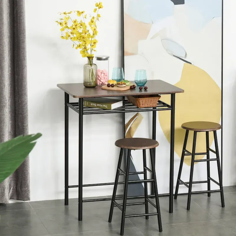 Ensemble de mobilier de salle à manger HOMCOM 3 pièces, hauteur de bar, avec 1 table, 2 tabourets assortis et repose-pieds à cadre métallique