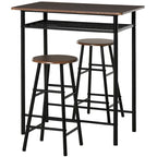 Ensemble de mobilier de salle à manger HOMCOM 3 pièces, hauteur de bar, avec 1 table, 2 tabourets assortis et repose-pieds à cadre métallique