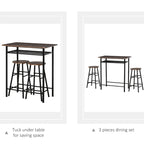 Ensemble de mobilier de salle à manger HOMCOM 3 pièces, hauteur de bar, avec 1 table, 2 tabourets assortis et repose-pieds à cadre métallique
