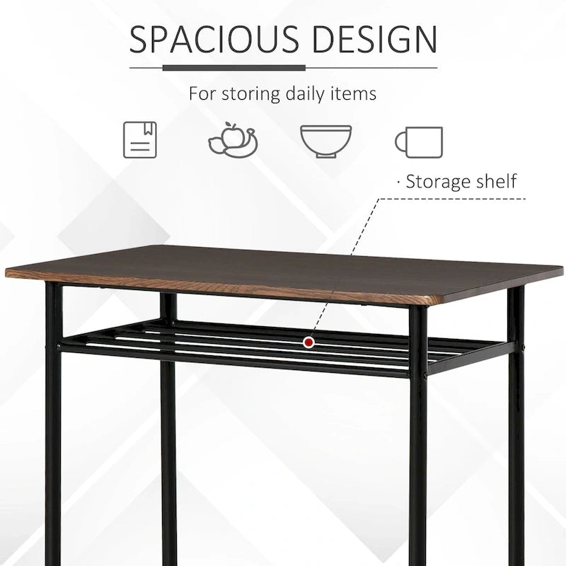 Ensemble de mobilier de salle à manger HOMCOM 3 pièces, hauteur de bar, avec 1 table, 2 tabourets assortis et repose-pieds à cadre métallique