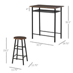 Ensemble de mobilier de salle à manger HOMCOM 3 pièces, hauteur de bar, avec 1 table, 2 tabourets assortis et repose-pieds à cadre métallique