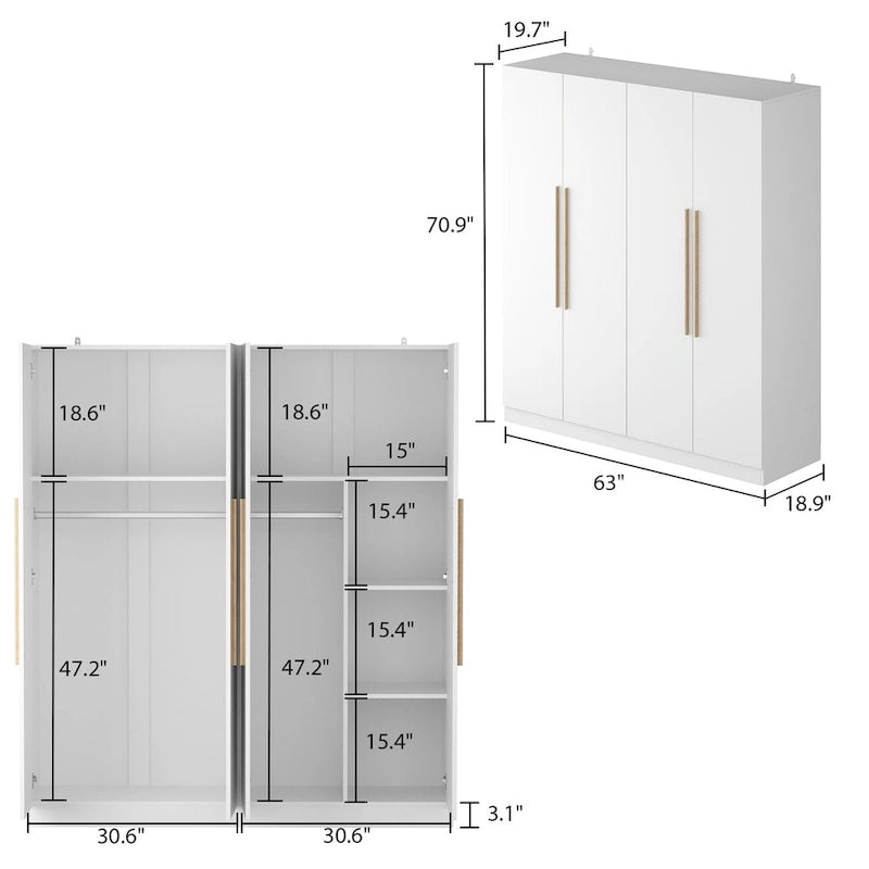 Armoire deux portes, 63L x 70,9H, avec quatre portes, grande