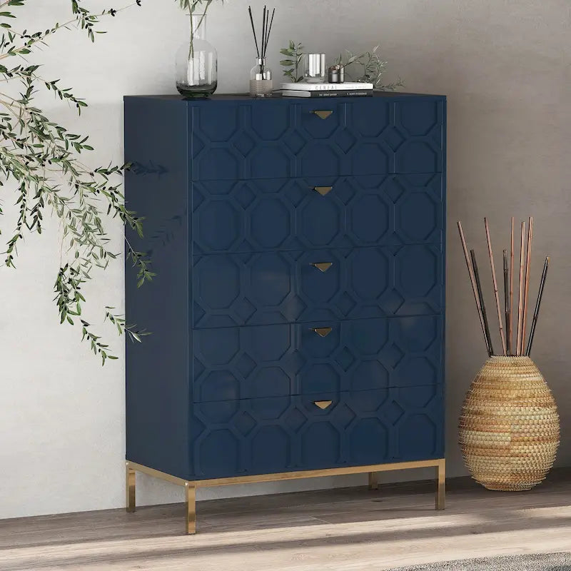 Clihome Commode de rangement en bois à 5 tiroirs