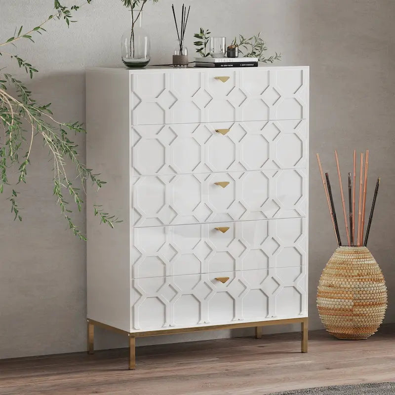 Clihome Commode de rangement en bois à 5 tiroirs