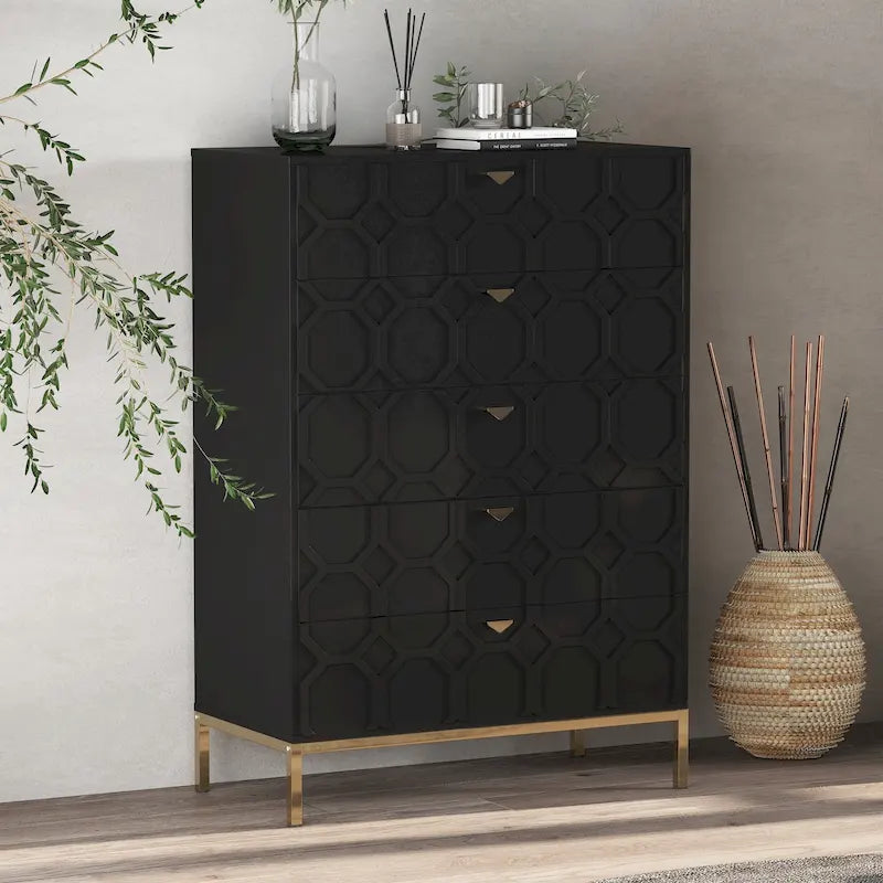 Clihome Commode de rangement en bois à 5 tiroirs