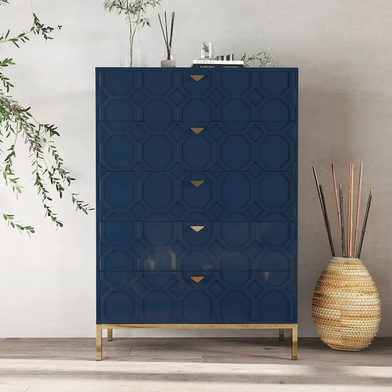 Clihome Commode de rangement en bois à 5 tiroirs