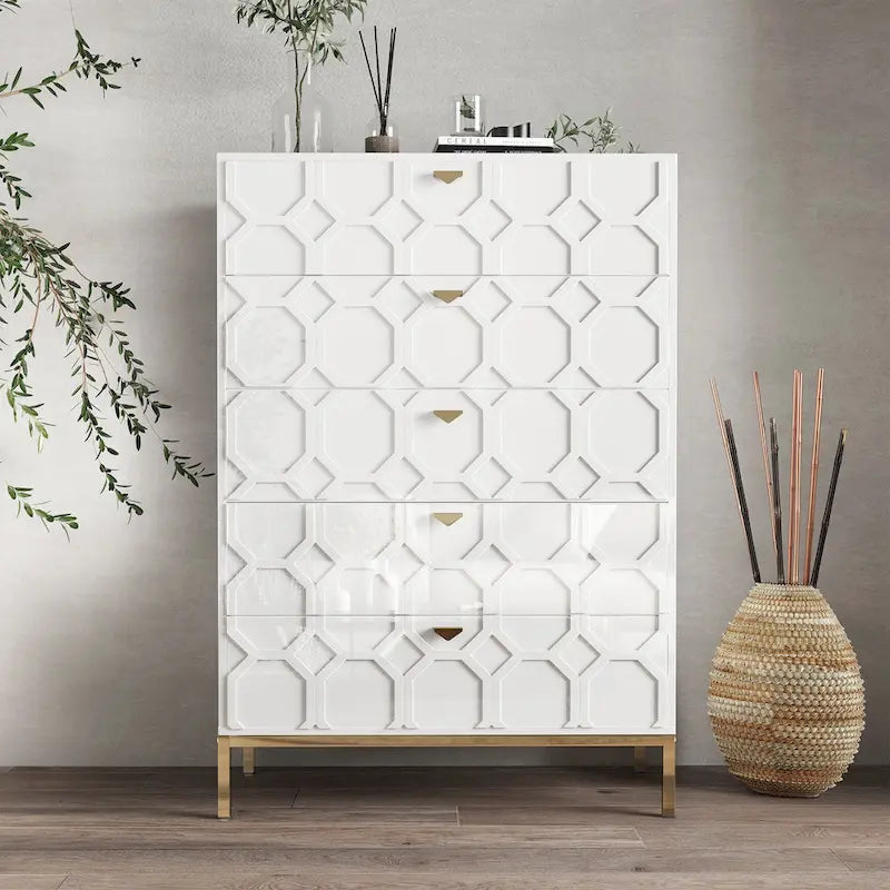 Clihome Commode de rangement en bois à 5 tiroirs
