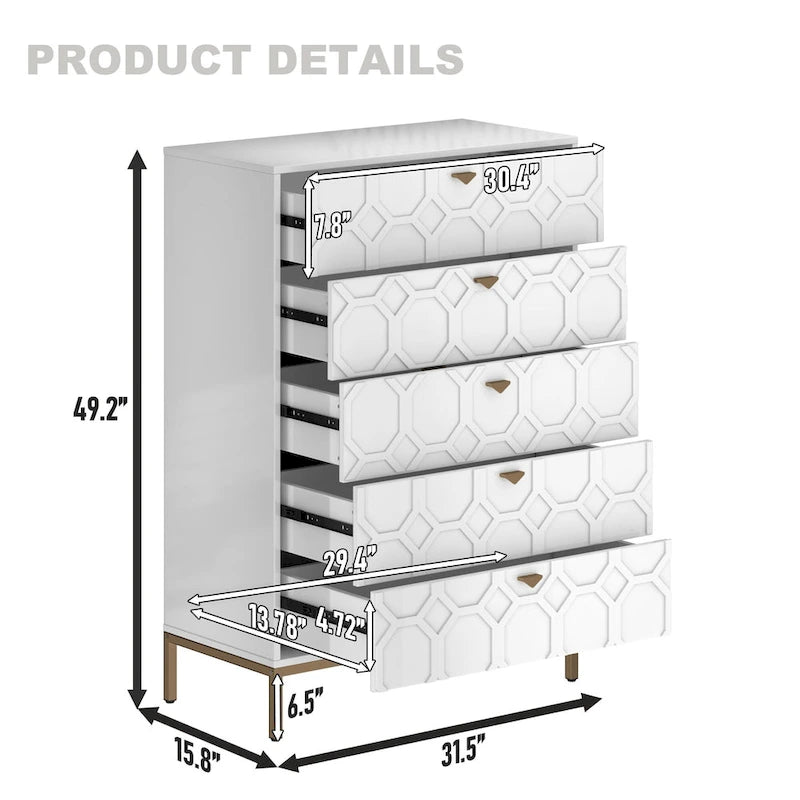 Clihome Commode de rangement en bois à 5 tiroirs