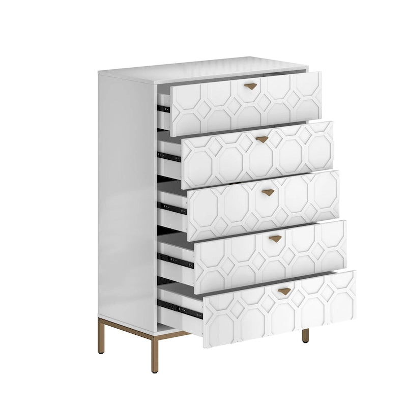 Clihome Commode de rangement en bois à 5 tiroirs