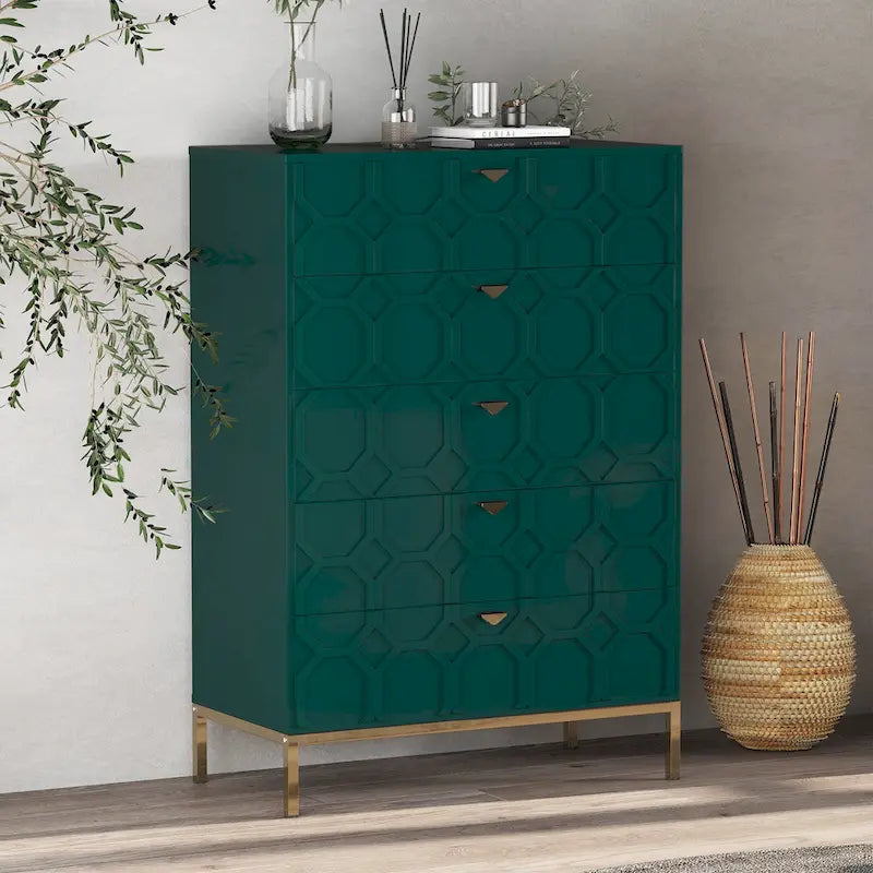 Clihome Commode de rangement en bois à 5 tiroirs