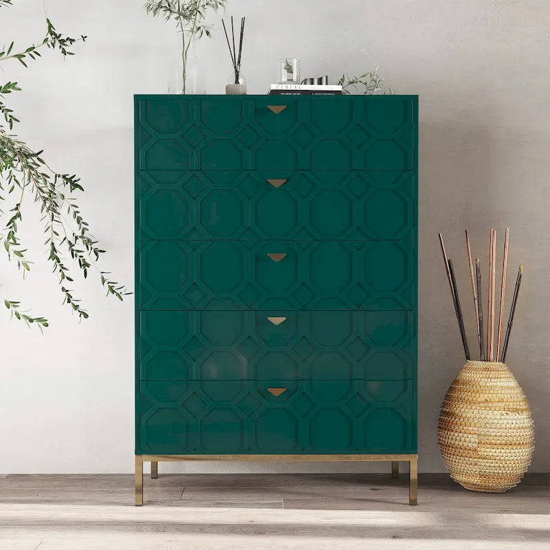 Clihome Commode de rangement en bois à 5 tiroirs