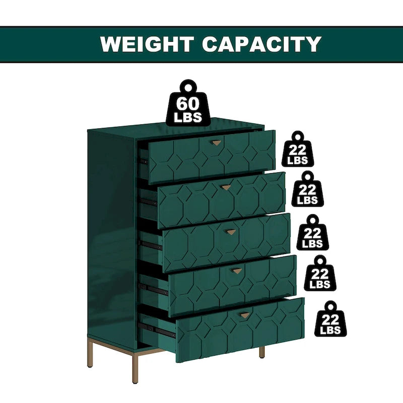 Clihome Commode de rangement en bois à 5 tiroirs