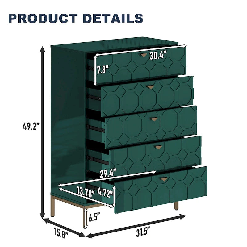 Clihome Commode de rangement en bois à 5 tiroirs