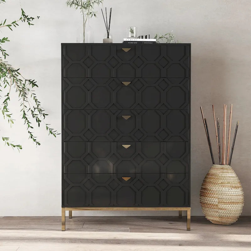 Clihome Commode de rangement en bois à 5 tiroirs