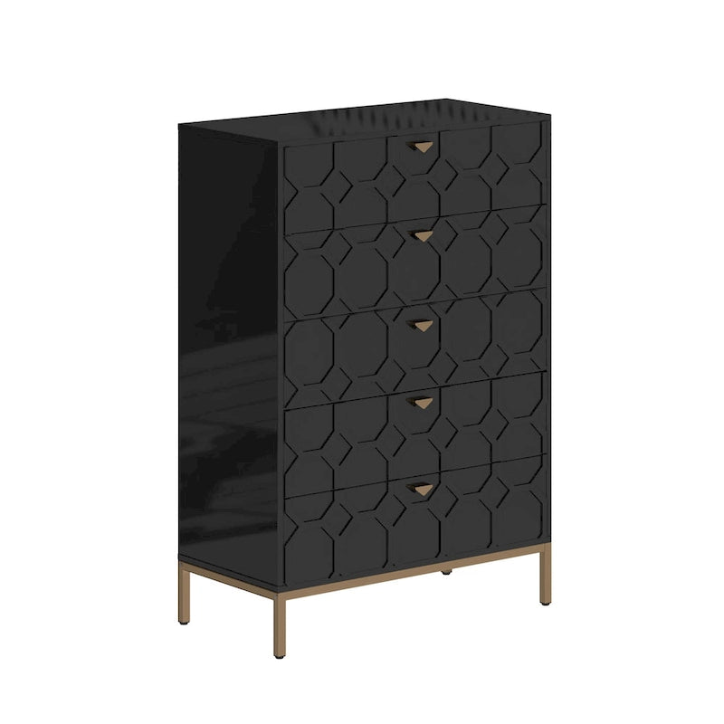 Clihome Commode de rangement en bois à 5 tiroirs