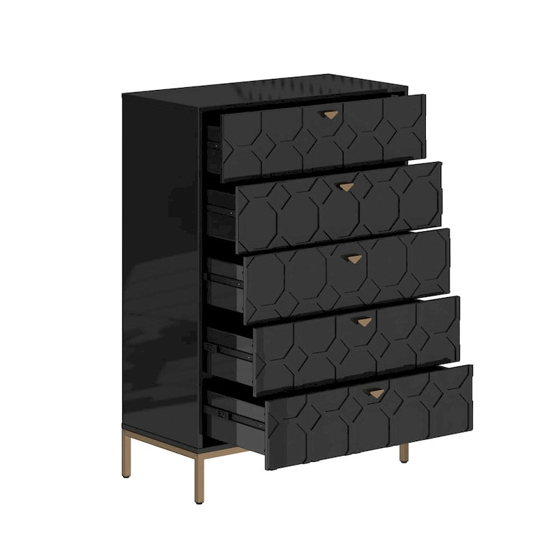 Clihome Commode de rangement en bois à 5 tiroirs