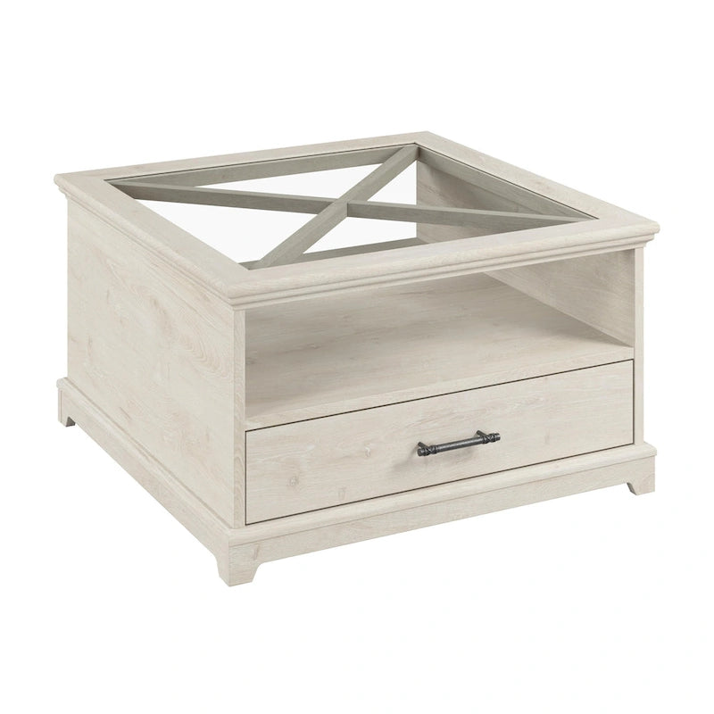 Table basse en verre de style ferme Lennox avec rangement par Bush Furniture
