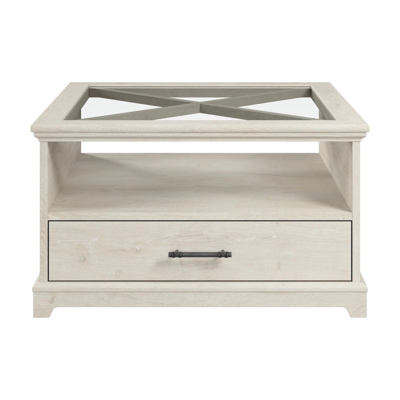 Table basse en verre de style ferme Lennox avec rangement par Bush Furniture