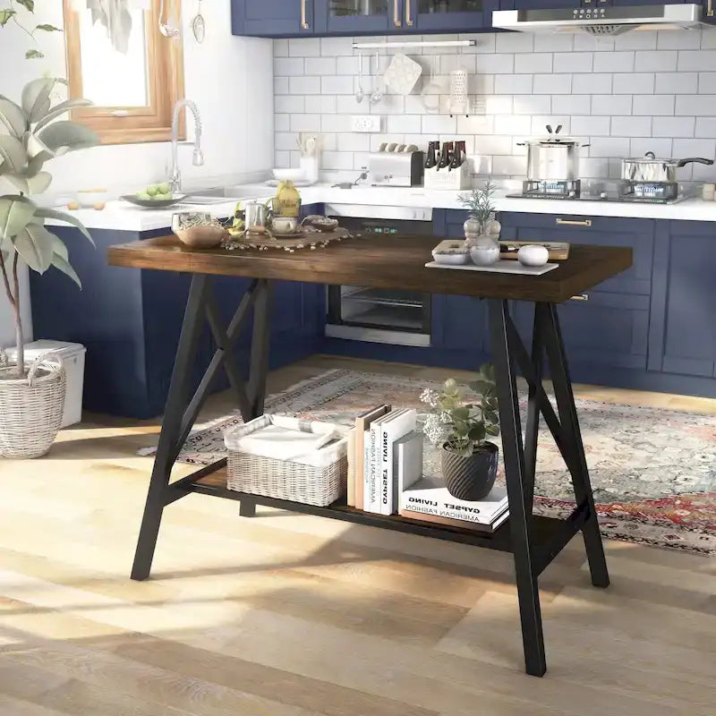 Table à hauteur de comptoir avec plateau en bois de chêne vieilli industriel de 47 pouces de large par Furniture of America