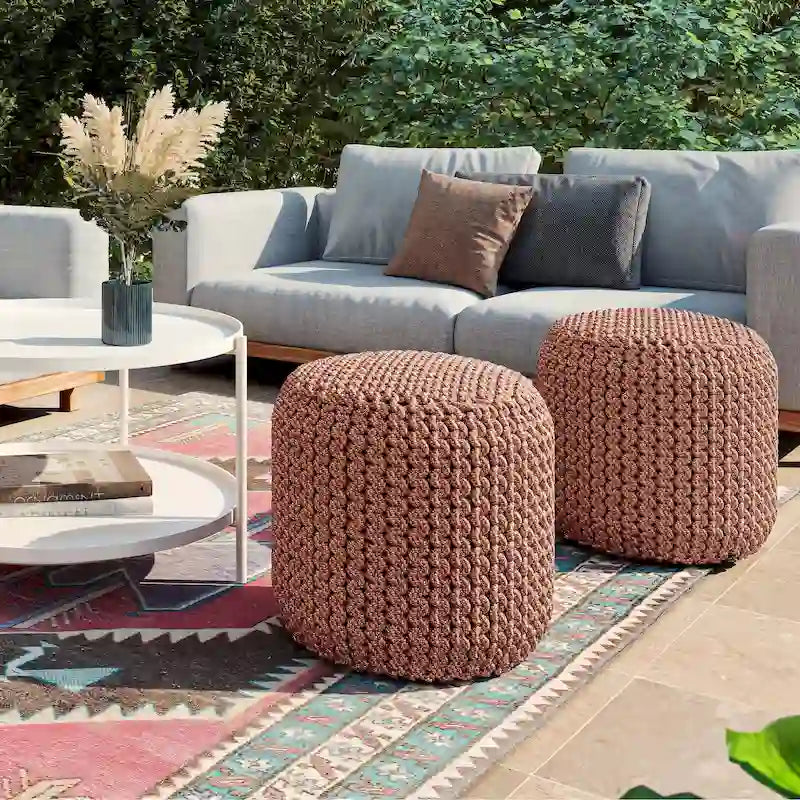 WYNDENHALL Pouf Rond Tricoté Allish en Polyester PET Recyclé Orange