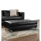 HomeRoots 63 Black Tufted Faux Leather and Silver Ottoman